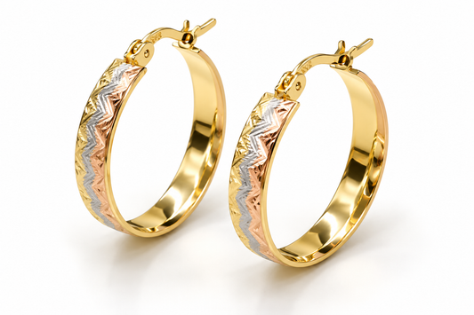 Arracadas anchas con relieve en oro combinado de 14K | 610131LQ
