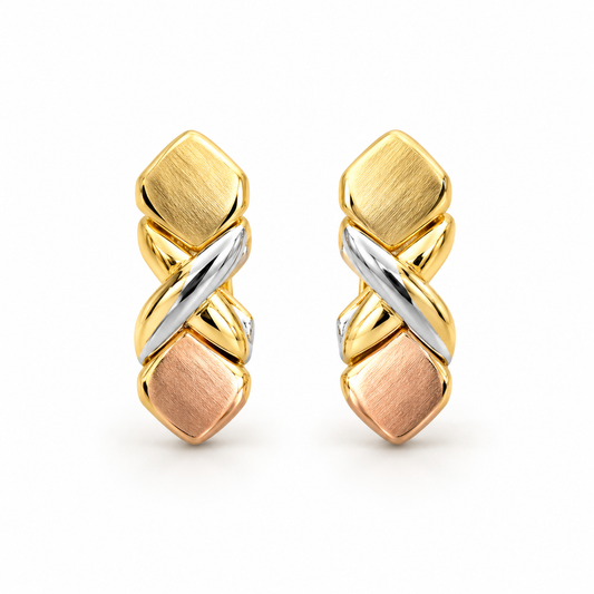 Aretes de diseño curvo en oro florentino de 10K | 61AR10203LQ