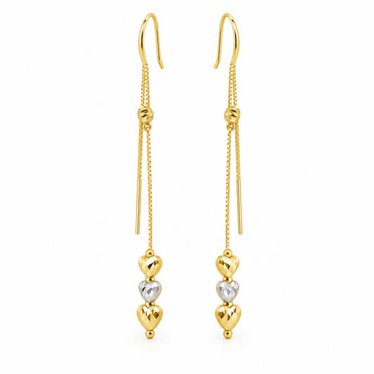 Aretes largos con corazones en oro combinado de 10K | 61AR10204LQ