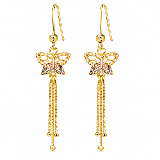 Aretes largos con mariposa en oro combinado de 10K | 61AR10207LQ