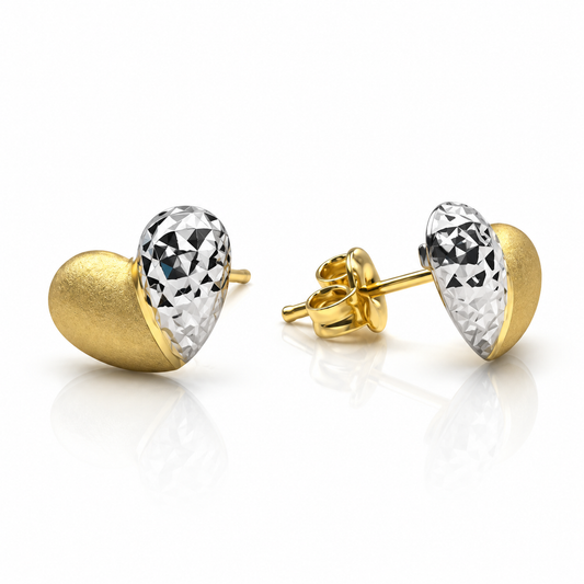 Broqueles de corazón bicolor en oro combinado de 10K | 61AR10212LQ
