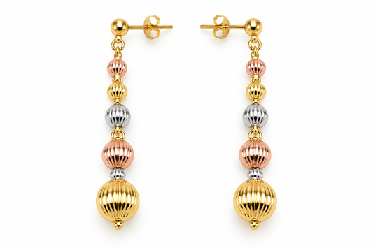 Aretes largos de bolitas en oro florentino de 10K | 61AR10410LQ