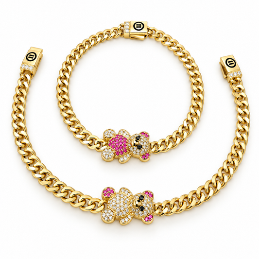 Pulso en oro amarillo tipo Monaco de 10 kilates con dije en forma de Oso con piedras circonias | 6210435LQ