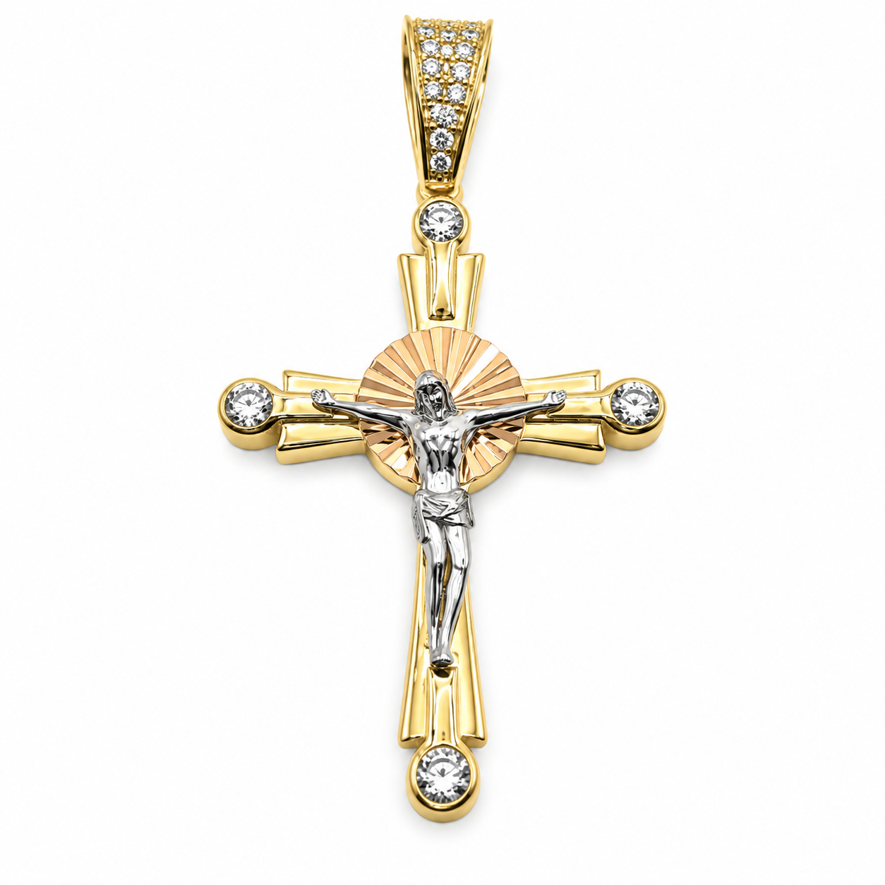 6310027LQ Cruz en Oro Amarillo de 10 Kilates con circonias