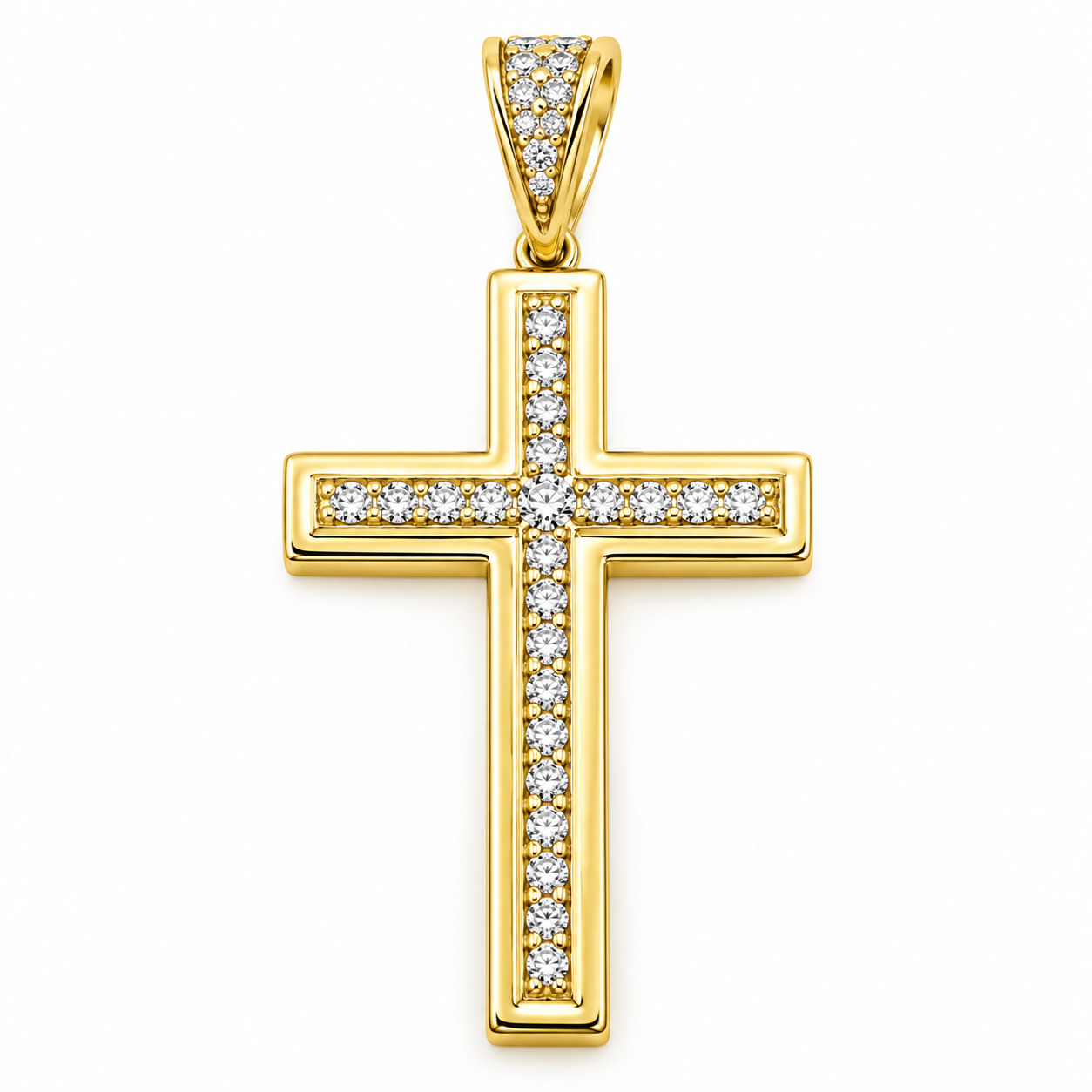 6310035LQ Cruz en Oro Amarillo de 10 Kilates con circonias importadas de alta calidad.