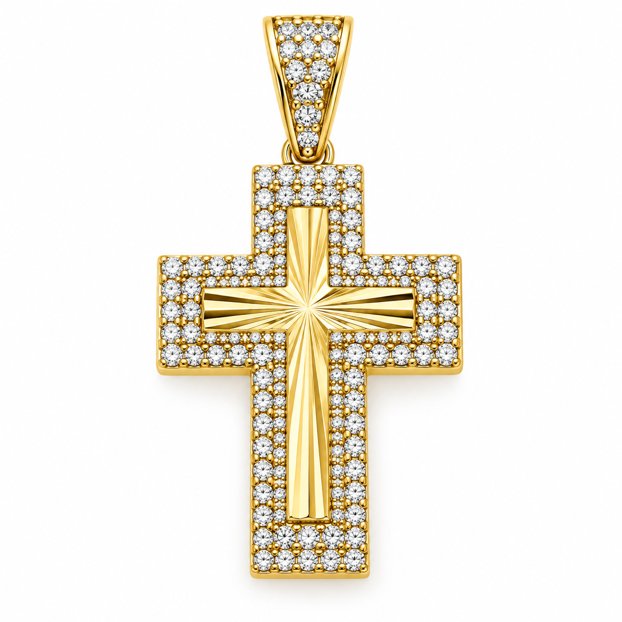 6310039LQ Cruz en Oro Amarillo de 10 Kilates con circonias importadas de alta calidad.
