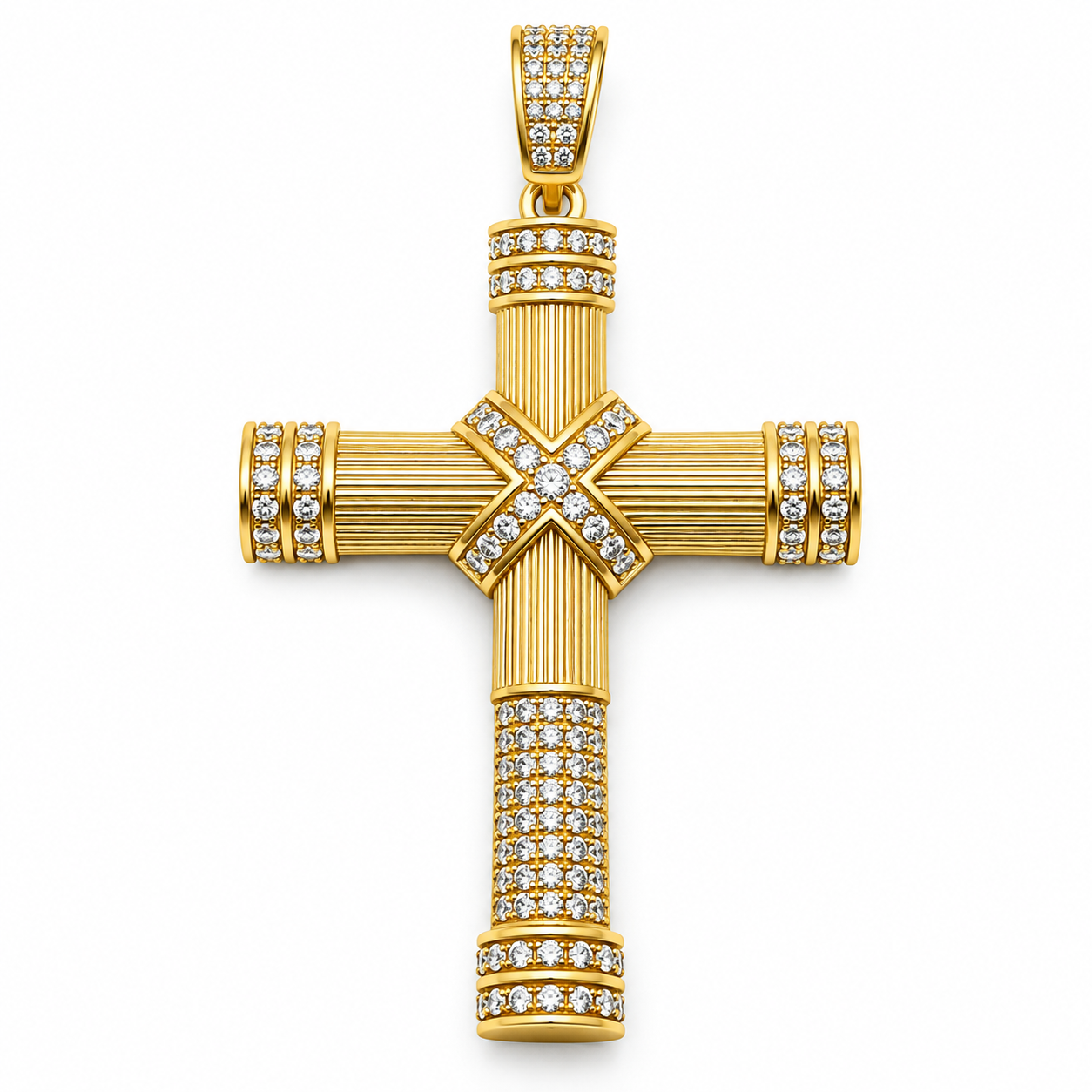 6310058LQ Cruz en Oro Amarillo de 10 Kilates con circonias