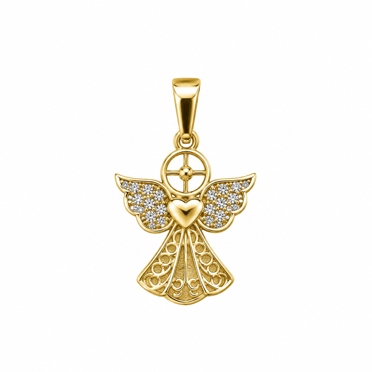 6310068LQ Colgante en forma de Angel con cironias en oro de 10 Kilates