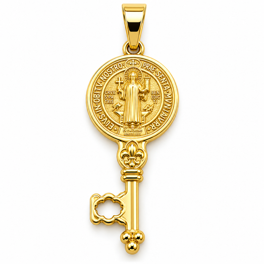 Dije de llave con medalla de San Benito en oro amarillo de 10K | 6310070LQ