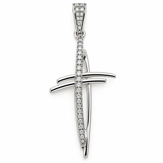 Cruz con diamantes en oro blanco de 14K | 63293552LQ