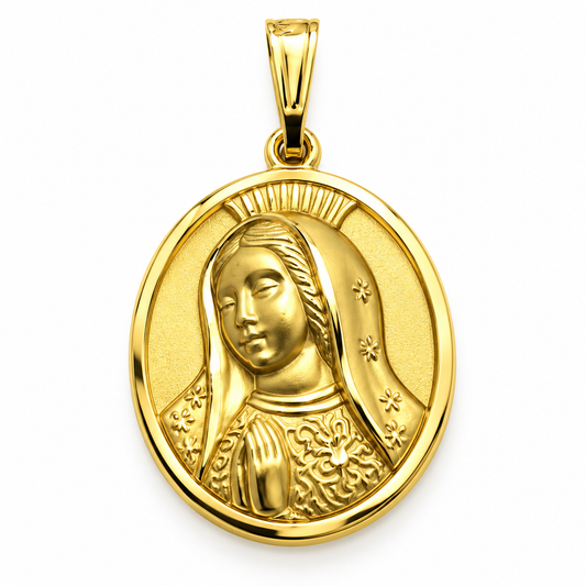 6330003LQ Medalla en oro amarillo de 14 Kilates con Virgen de Guadalupe.