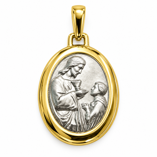 Medalla de primera comunión en oro combinado de 14K | 6340028LQ