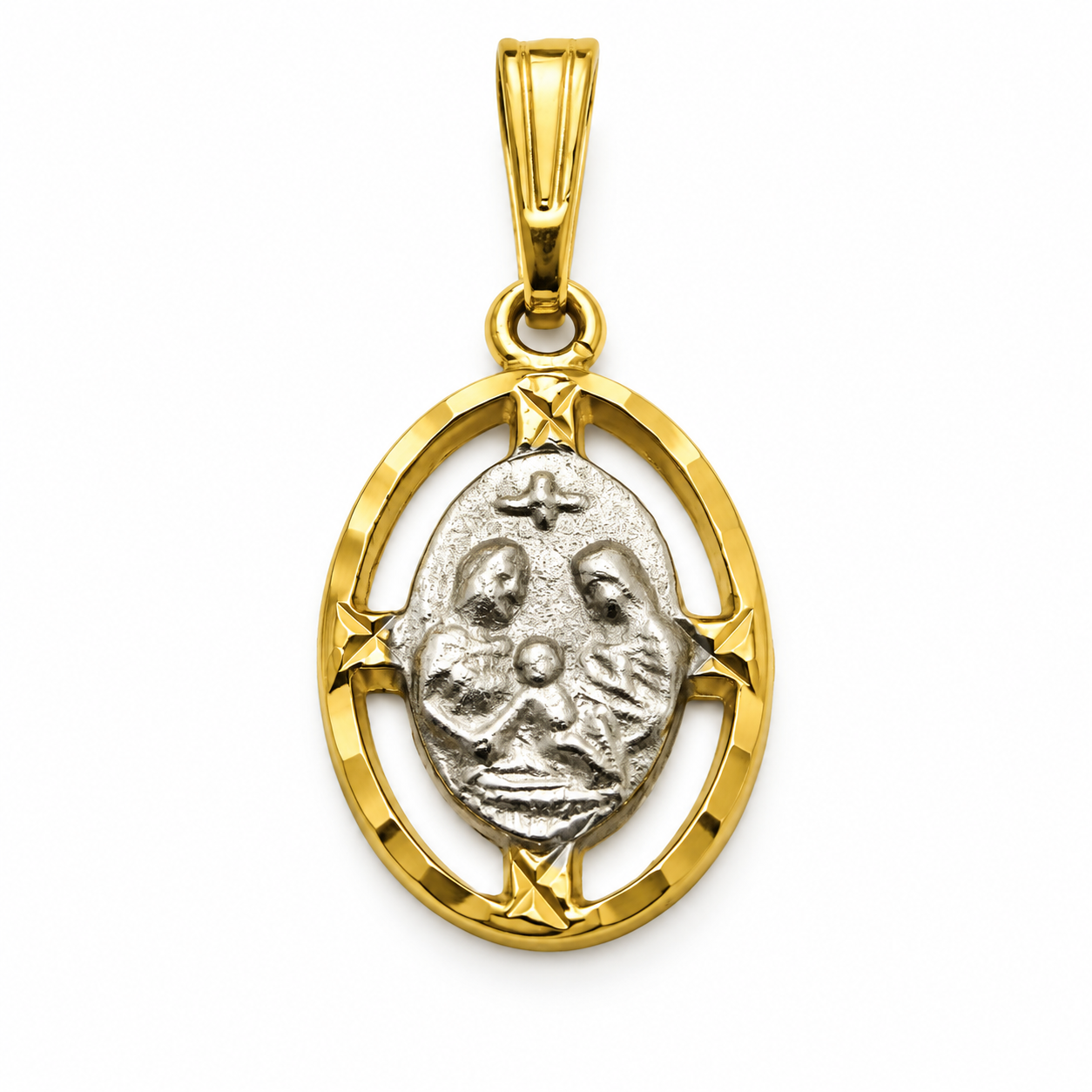 6340033LQ Medalla en oro amarillo con blanco de 14 Kilates con motivo Bautismal.