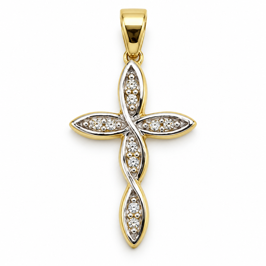Cruz con circonias en oro amarillo de 14K | 6340069LQ