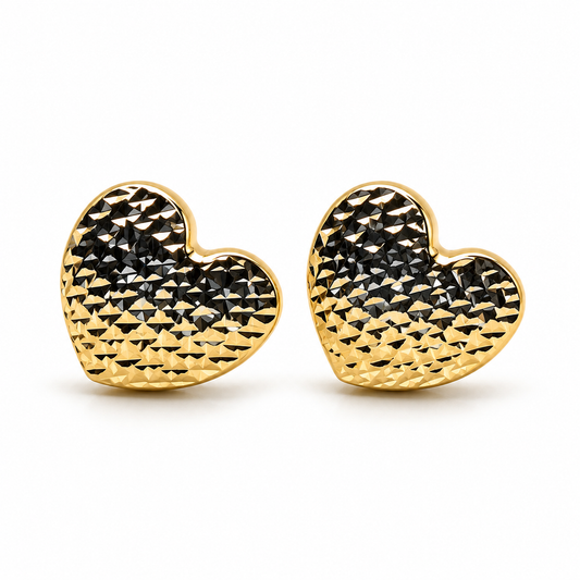 Broqueles de corazón texturizado en oro amarillo de 10K | 61AR10213LQ