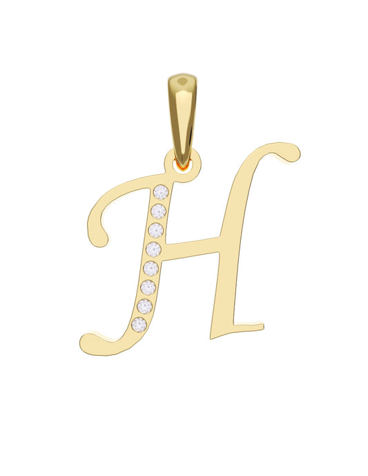 Inicial H con circonias en oro amarillo — Fonelli Z1935