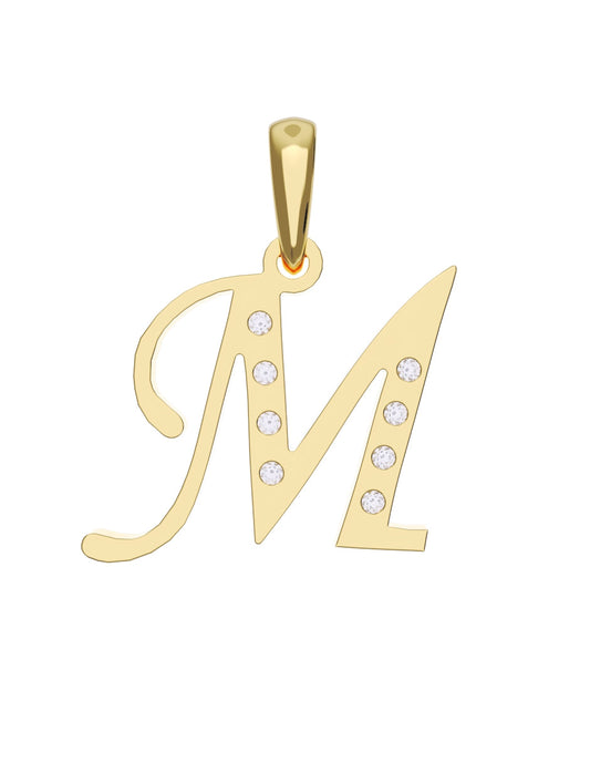 Inicial M con circonias en oro amarillo — Fonelli Z1935
