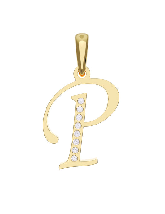 Inicial P con circonias en oro amarillo — Fonelli Z1935