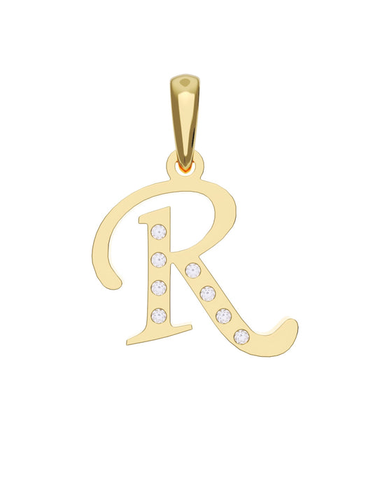 Inicial R con circonias en oro amarillo — Fonelli Z1935