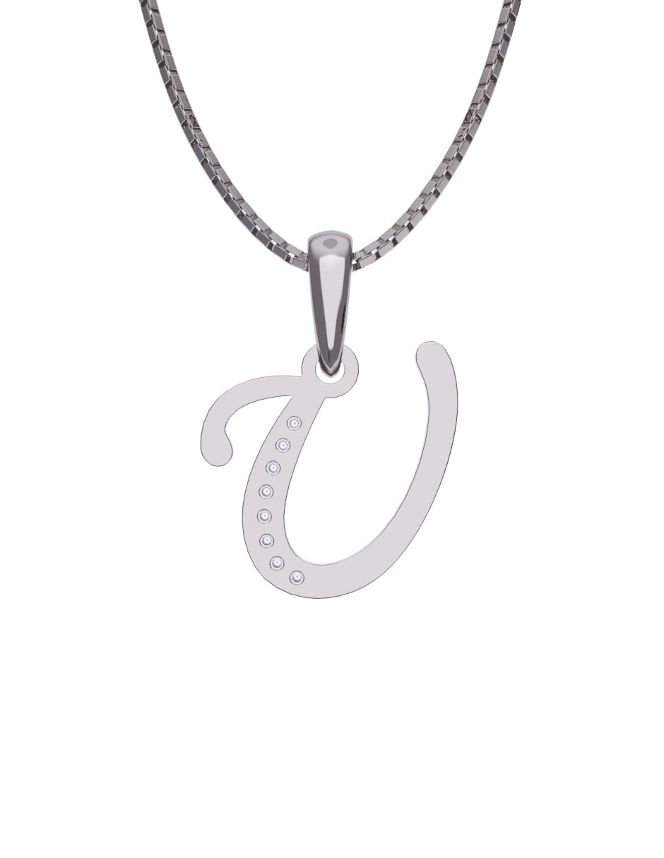 Inicial U con circonias en oro blanco — Fonelli Z2817