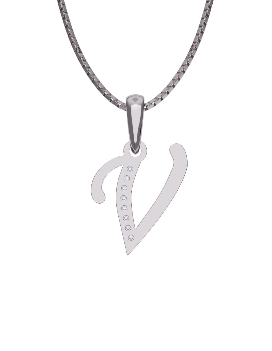 Inicial V con circonias en oro blanco — Fonelli Z2817