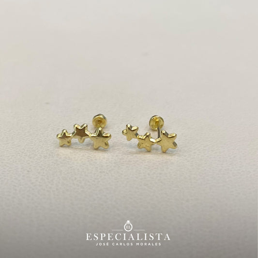 Broqueles de tres estrellas en oro amarillo de 10K | 61AR10173LQ