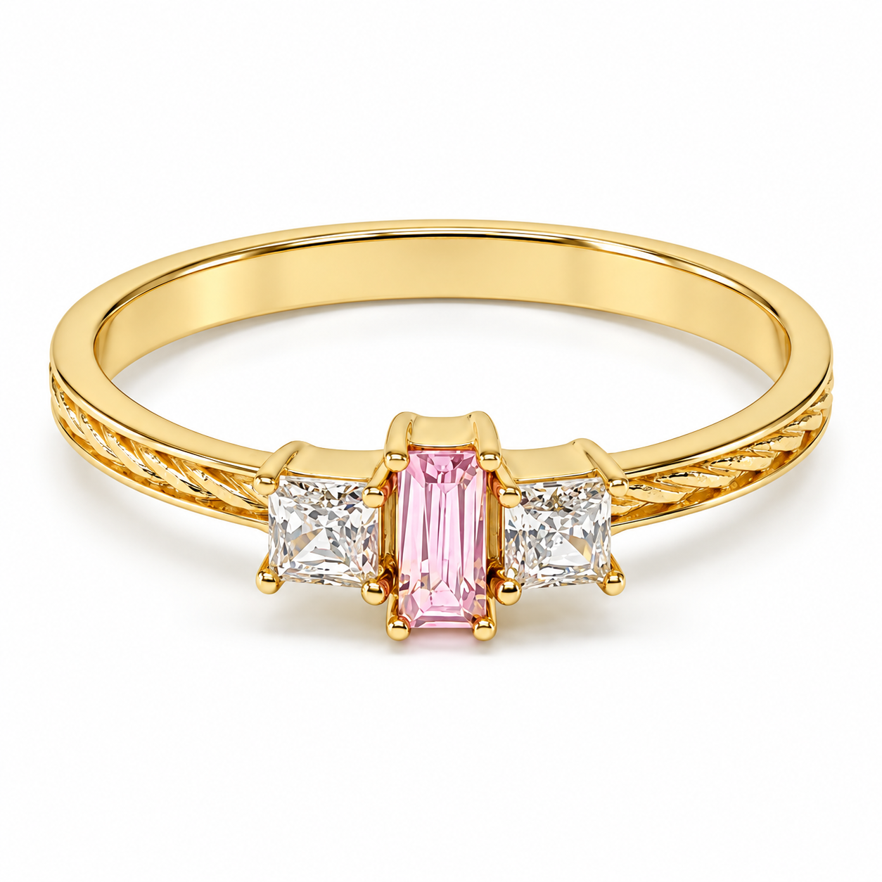 Anillo con circonias baguette y princesa en oro de 10K | 10MP10038LQ