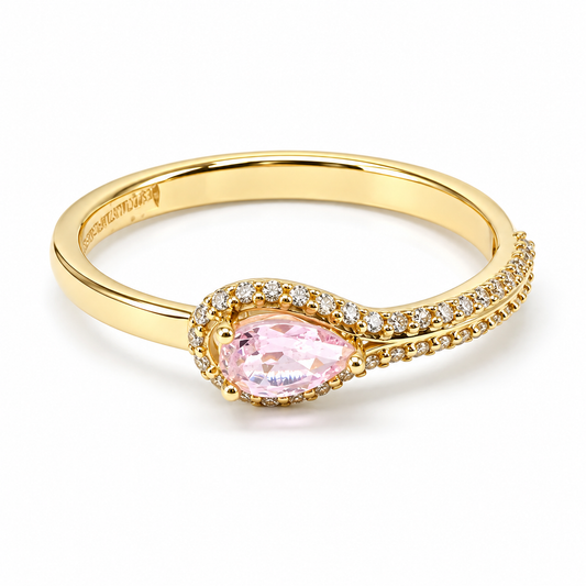 10MP10039LQ Anillo en oro amarillo de 14 kilates con piedra central rosa
