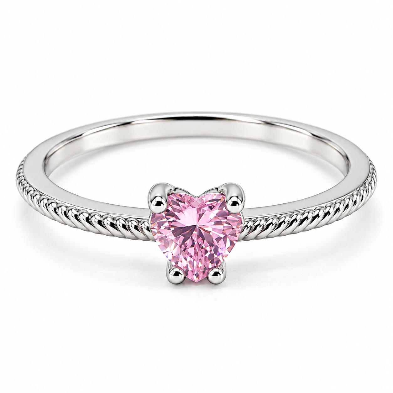 Anillo corazón rosa en oro blanco de 10K | 10MP10040LQ
