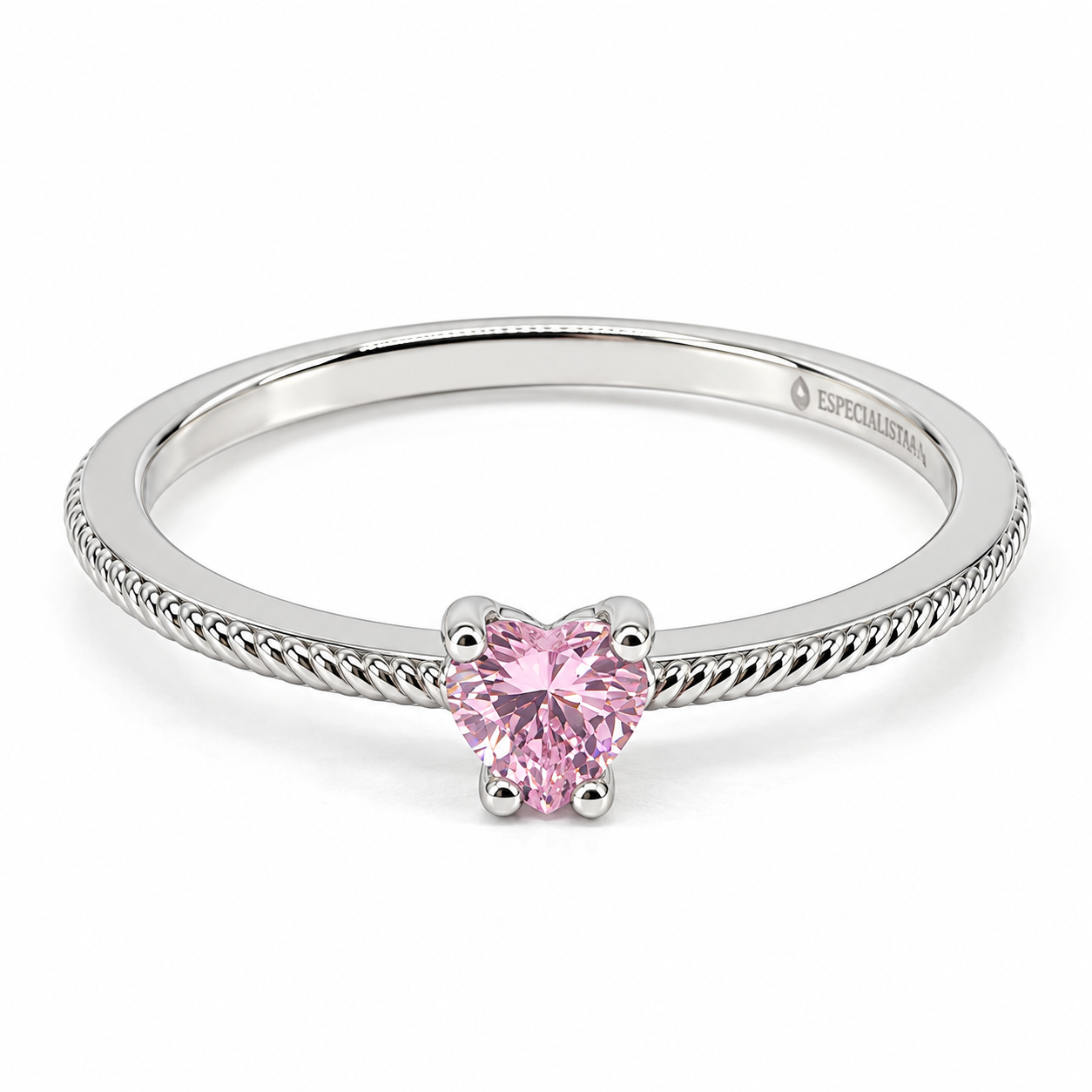 Anillo corazón rosa en oro blanco de 10K | 10MP10040LQ
