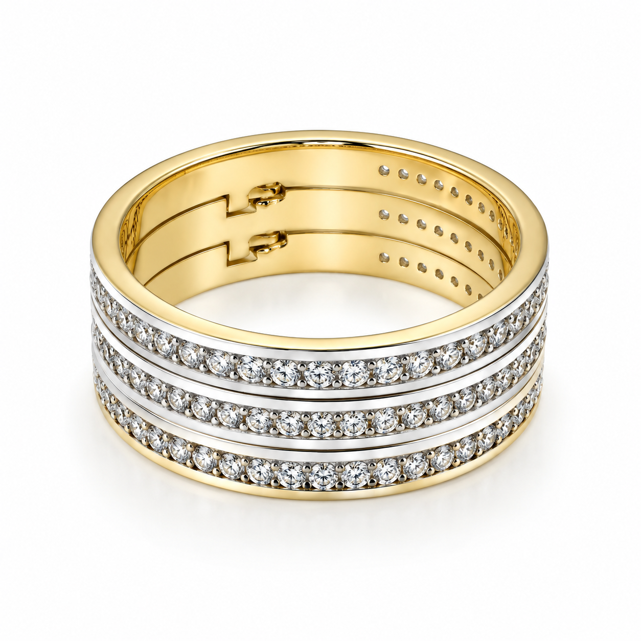 10MP14006LQ Anillo triple en oro amarillo de 14 Kilates con detalles en oro blanco.