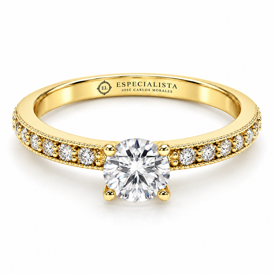 11ZA539LQ Anillo de compromiso en oro amarillo de 14 Kilates