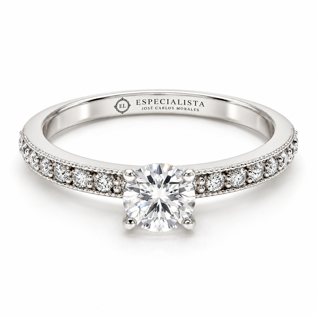 11ZB539LQ Anillo de Compromiso en oro blanco de 14 kilates