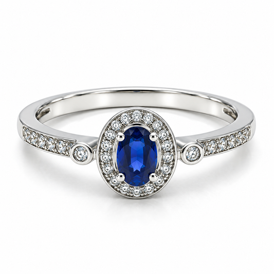 Anillo de Compromiso en oro blanco de 14 kilates , Montado con un Zafiro y Diamantes naturales | 14JC143901LQ