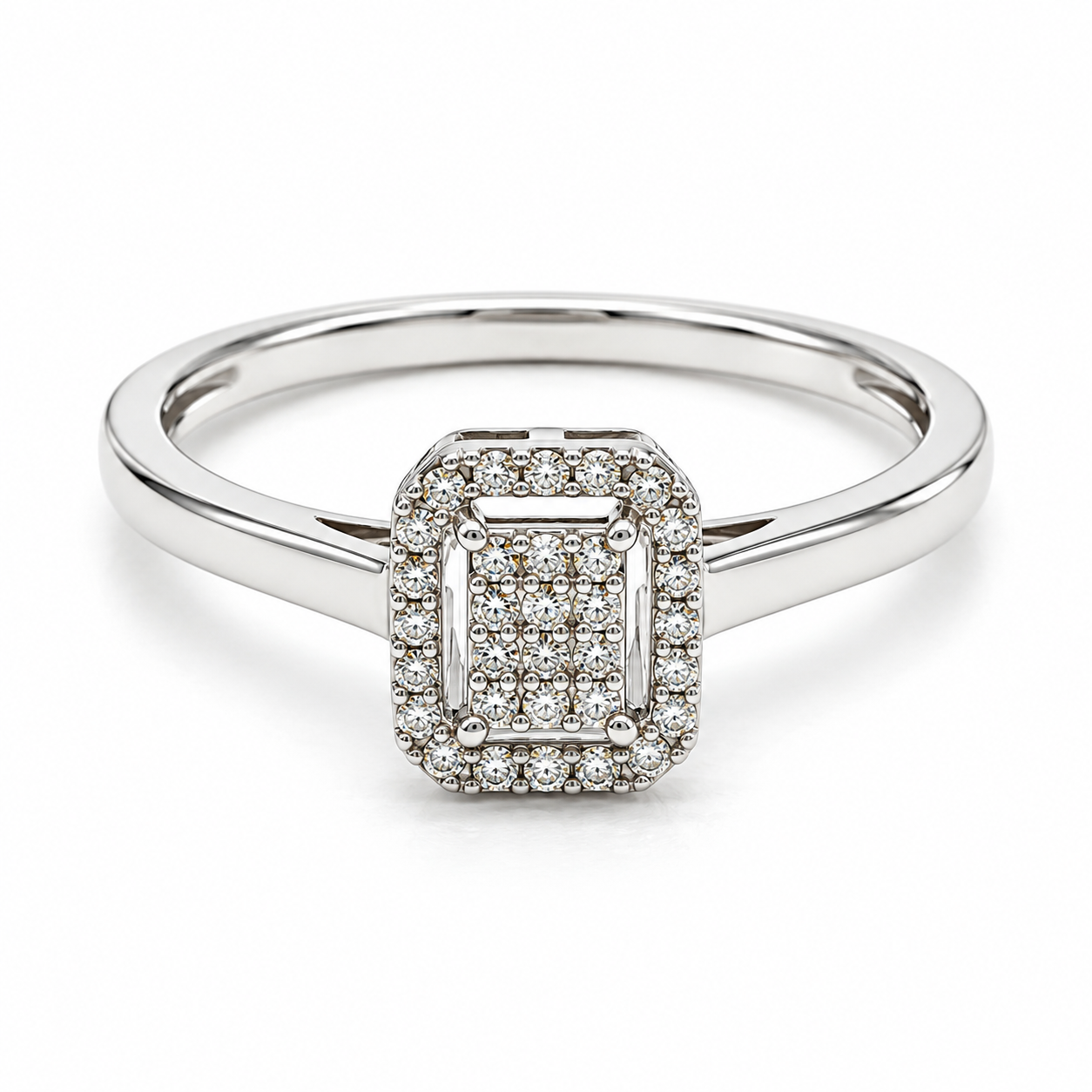 14JC152432LQ Anillo de compromiso en oro blanco de 14 Kilates con Diamantes naturales