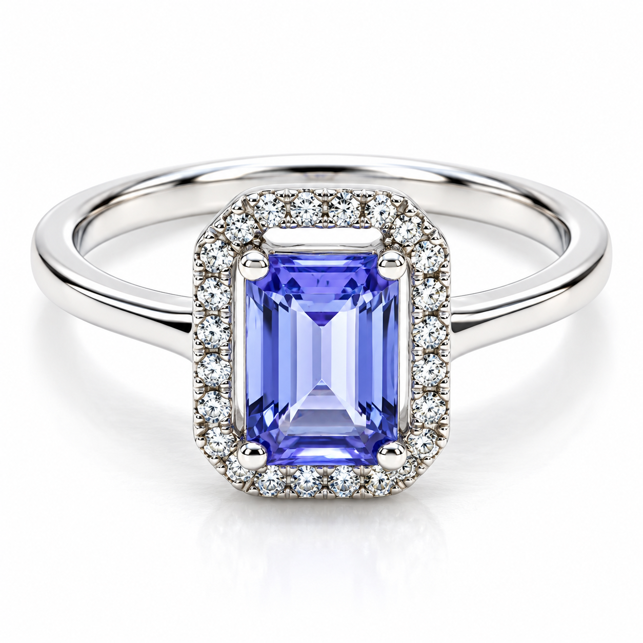 14JC252366LQ Anillo de compromiso en oro blanco de 14 Kilates con diamantes naturales y Tanzanita.