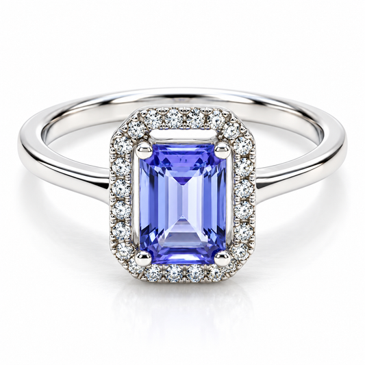 Anillo de compromiso en oro blanco de 14 Kilates con diamantes naturales y Tanzanita 14JC252366LQ