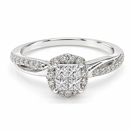 Anillo de compromiso en oro blanco de 14 Kilates montado con Diamante natural | 14JC311657LQ