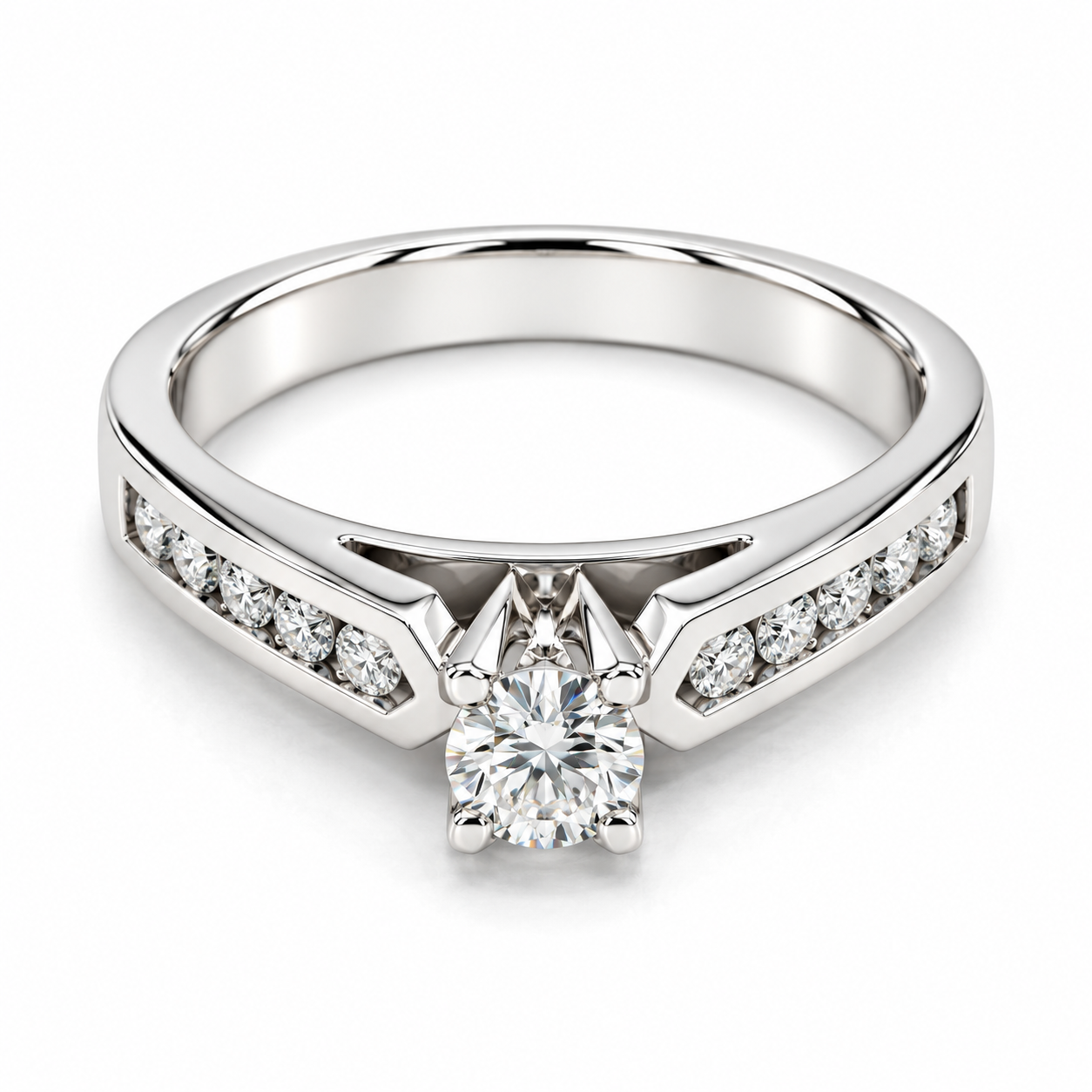 14JC39LQ-19 Anillo de Compromiso en oro blanco de 14 Kilates, montado con Diamantes naturales.