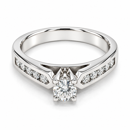 Anillo de Compromiso en oro blanco de 14 Kilates, montado con Diamantes naturales | 14JC39LQ-19