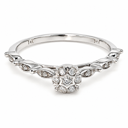 Anillo de Compromiso en oro blanco de 14 Kilates, montado con Diamantes naturales | 14JC86855LQ
