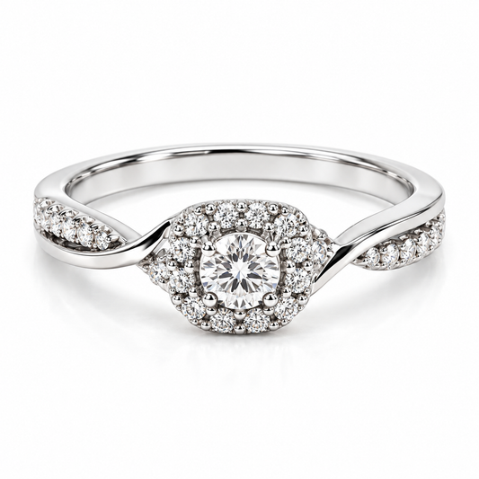 Anillo de Compromiso en oro blanco de 14 Kilates, montado con Diamantes naturales | 14JC86974LQ