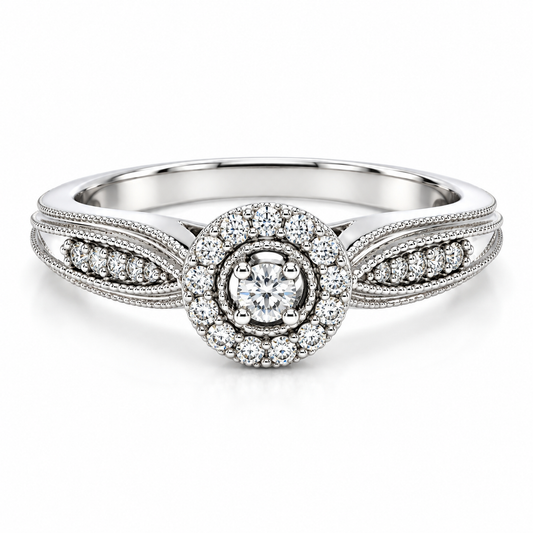 Anillo de Compromiso en oro blanco de 14 Kilates, montado con Diamantes naturales | 14JC97358LQ