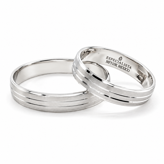 18D17B-4LQ  Argollas de Matrimonio en oro blanco  de 10 Kilates.