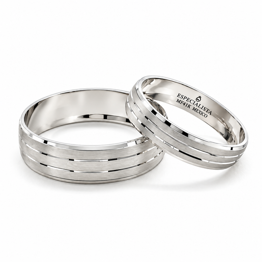 18D17B-64LQ  Argollas de Matrimonio en oro blanco de 10 Kilates.