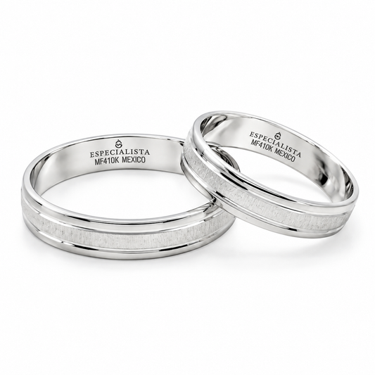 18D19B-4LQ  Argollas de Matrimonio en oro blanco de 10 Kilates.
