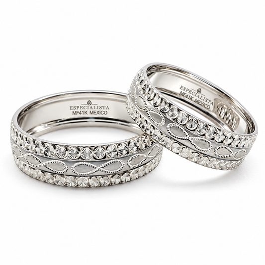 18D28BLQ Argollas de Matrimonio en oro blanco de 10 Kilates.