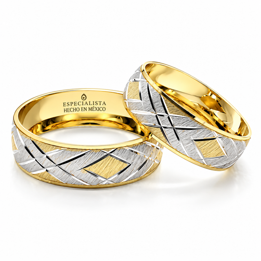 18D31LQ Argollas de Matrimonio en oro combinado de 10 Kilates.