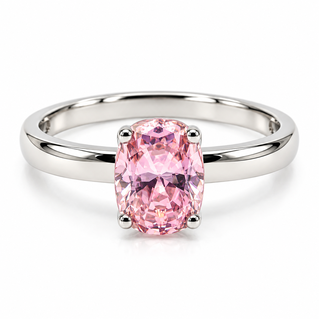 18ZB58563LQ Anillo de compromiso en oro blanco de 10 Kilates en corte oval piedra en color rosa