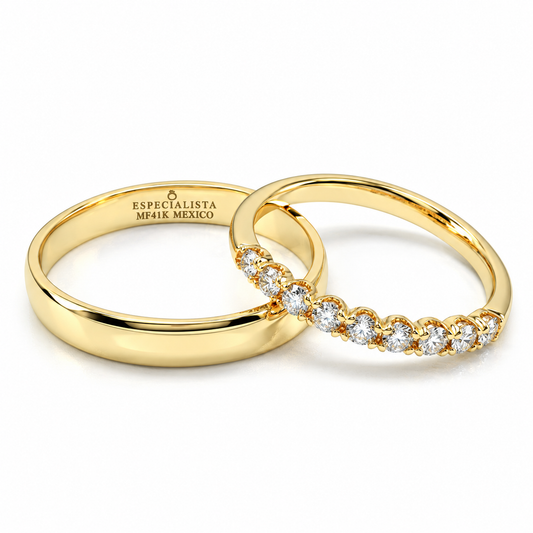 19A110-4LQ + 23CHA4746LQ-2  Set de argollas matrimoniales en oro de 14 Kilates